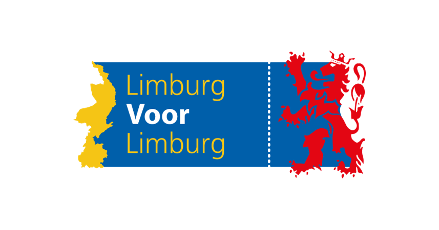Limburg voor Limburg logo in de vorm van een ticket met een leeuw en een omtrek van de provincie Limburg.