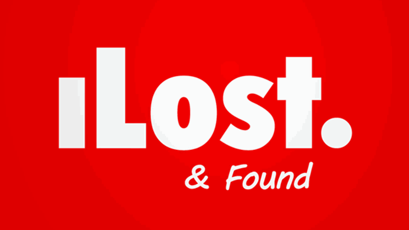 Het iLost-logo. Een rood vlak met daarin de woorden iLost. & found. Het iLost-logo. Een rood vlak met daarin de woorden iLost. & found.