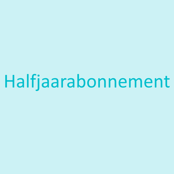 Groen vlak met daarin 'halfjaarabonnement'. Groen vlak met daarin 'halfjaarabonnement'.