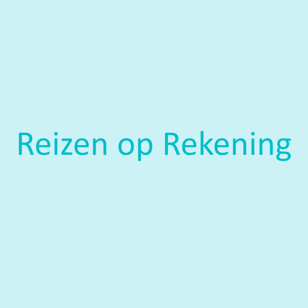 Groen vlak met daarin 'reizen op rekening'. Groen vlak met daarin 'reizen op rekening'.